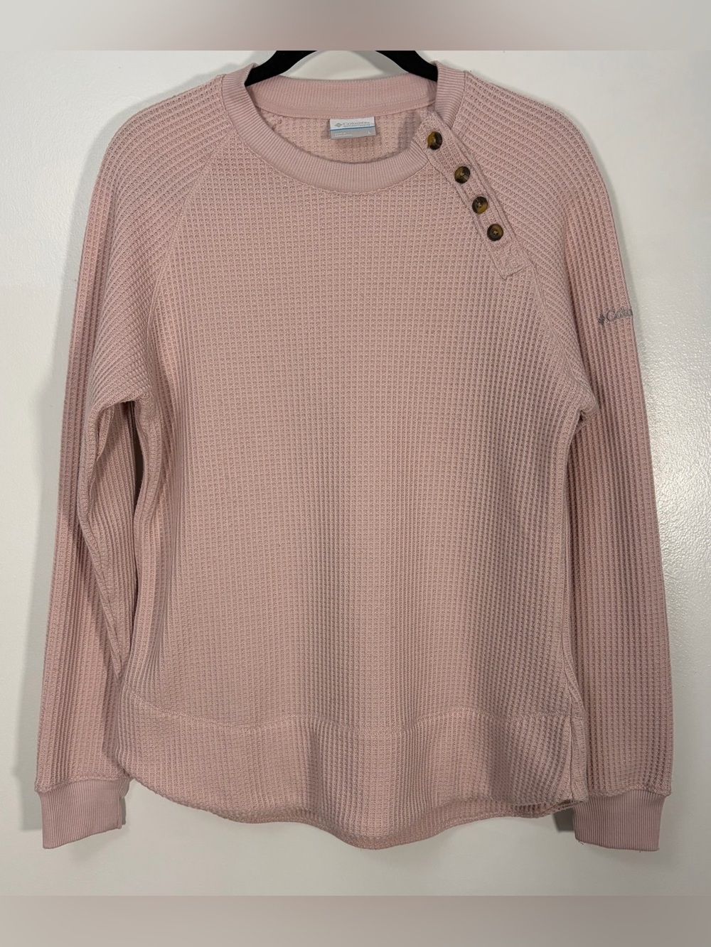 Columbia Dusty Pink Waffle Knit Shoulder-Button Pullover